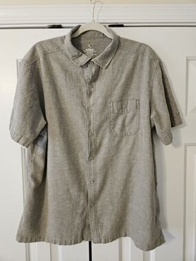 Kuhl XL Green Short Sleeve Button-Up Hiking Shirt Hemp Tencel Spandex